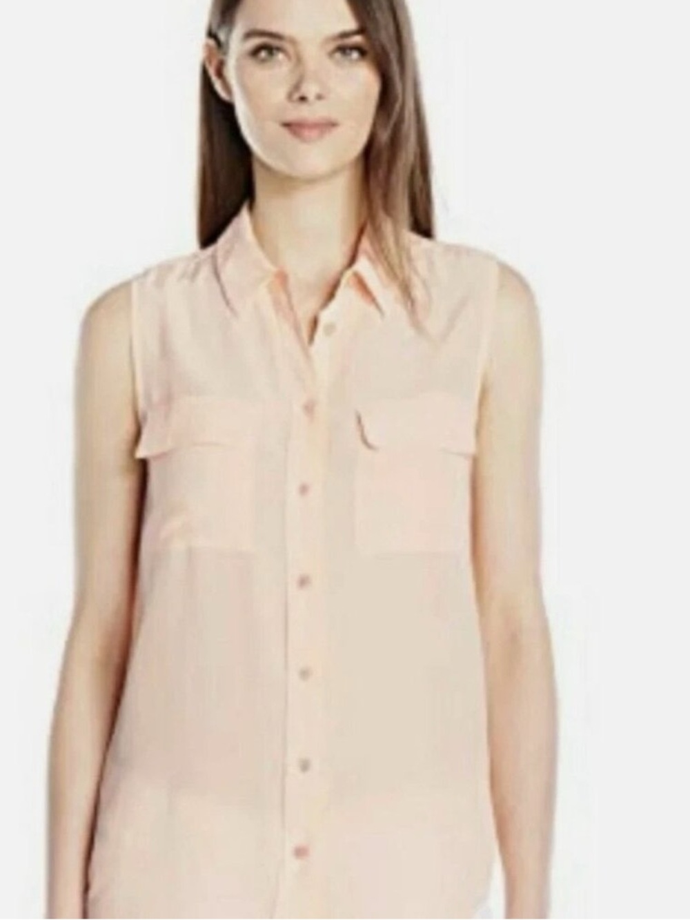 Sleeveless Button-Front Blouse in Soft Peach